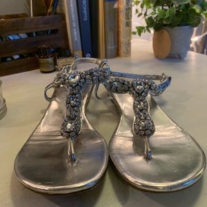 Silver Beaded Faux-Diamond Sandals